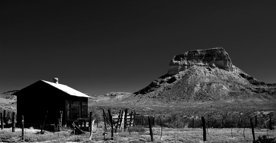 Barn and Mountain Black & White - 1996 | Big Bend National Park